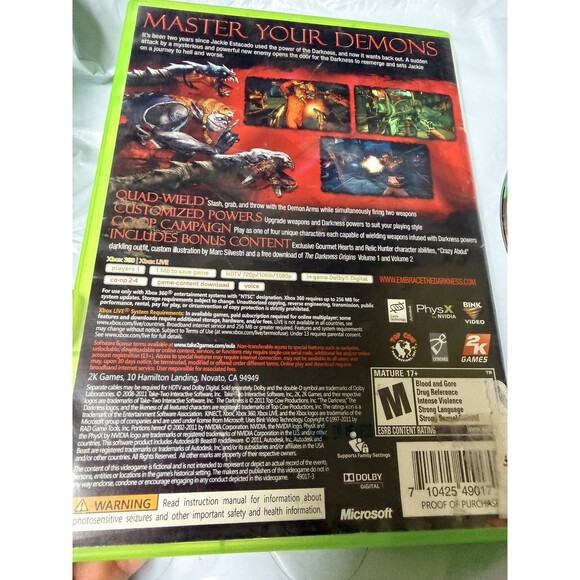 001-024 Xbox 360 The Darkness II Limited Edition (Microsoft Xbox360, 2012 Game - Picture 4 of 6